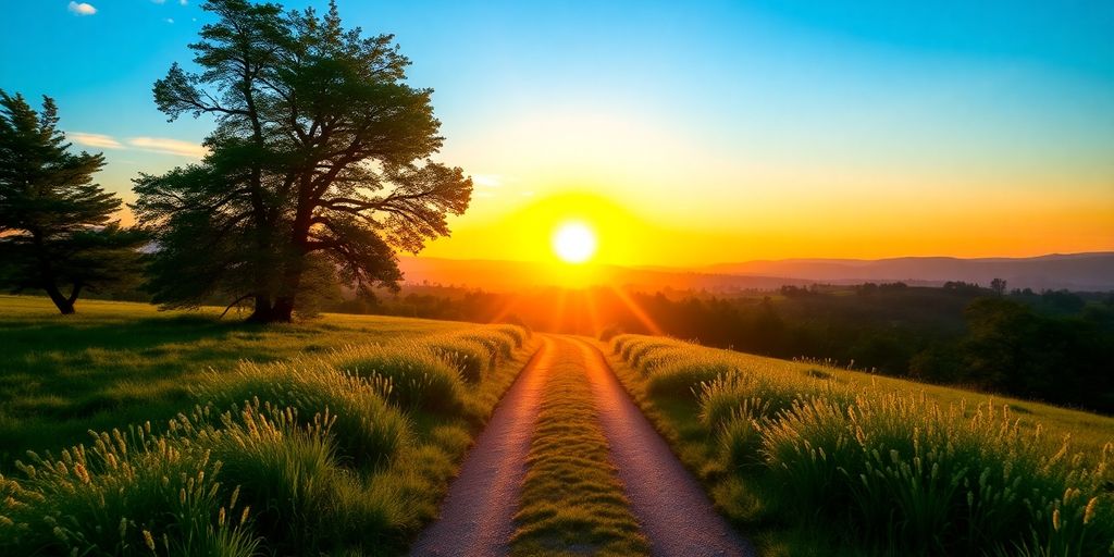 Sunrise over a path symbolizing hope and positive mindset.