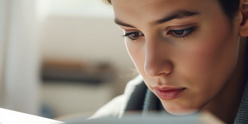 Person concentrating deeply in a calm, focused environment.
