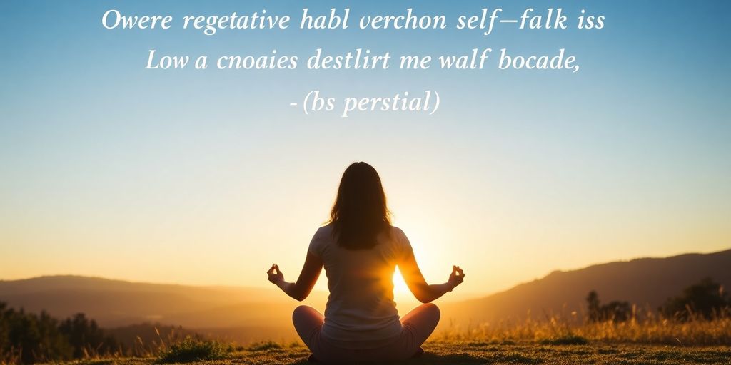 Person meditating in nature at sunrise, promoting positivity.