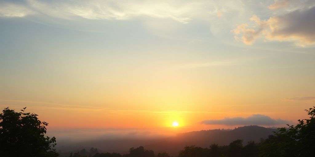 Sunrise over green hills, conveying a sense of positivity.