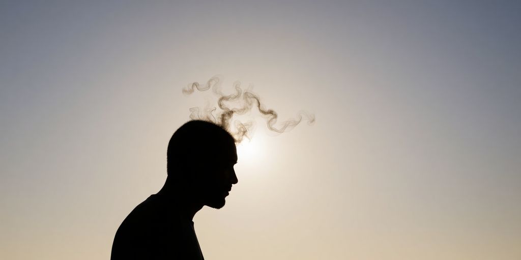 Person releasing dark fog from head.