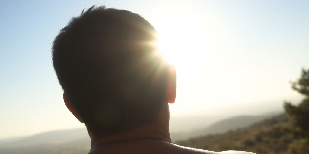 Bright sky, peaceful silhouette of person.